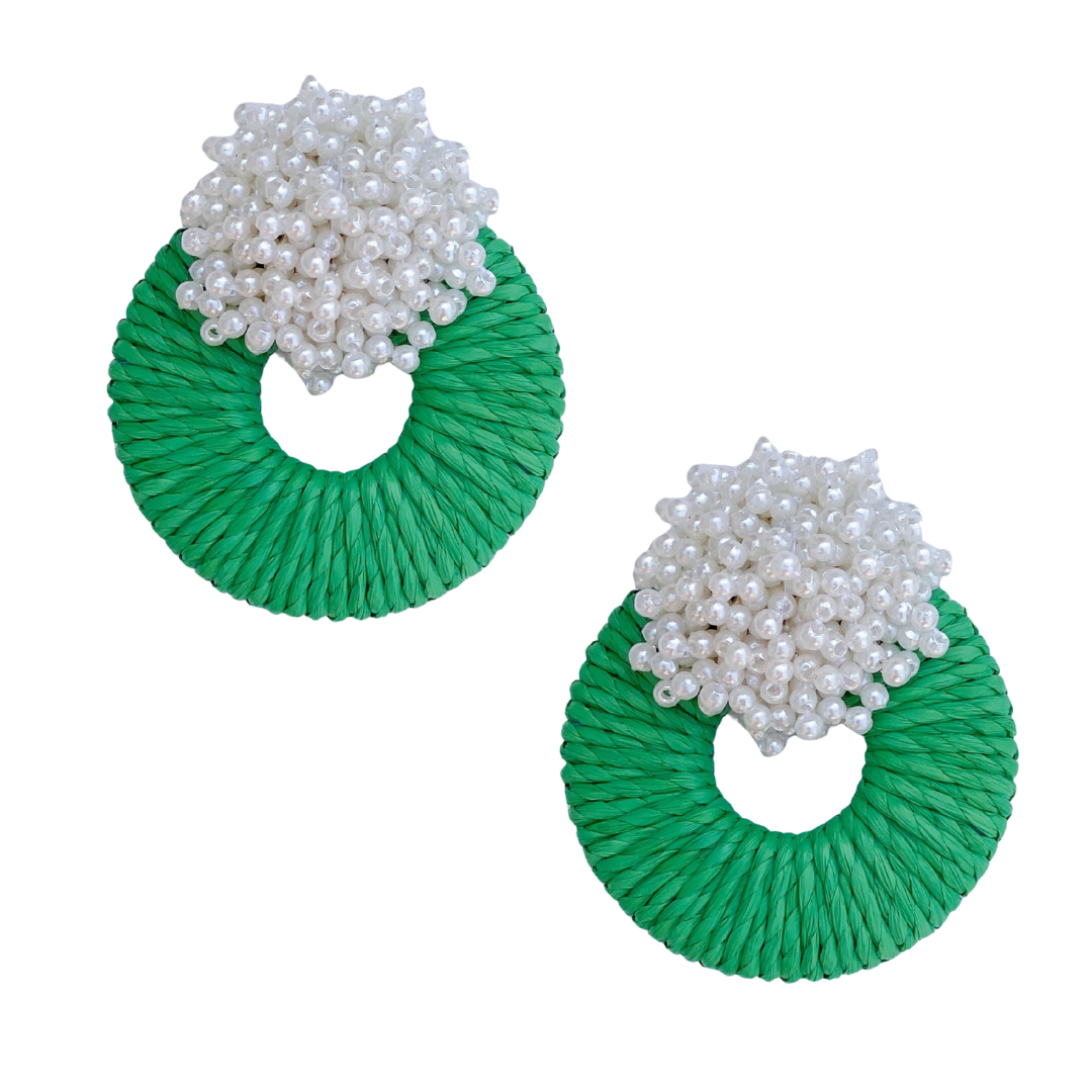 Mia Raffia Earrings - Green