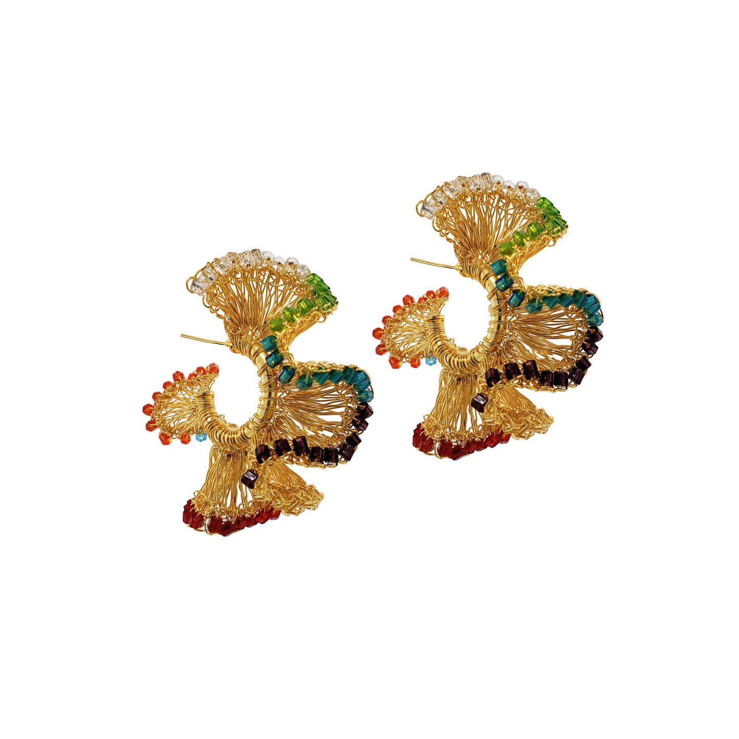 Multi & Gold Rio Hoops Handmade Crochet Earrings