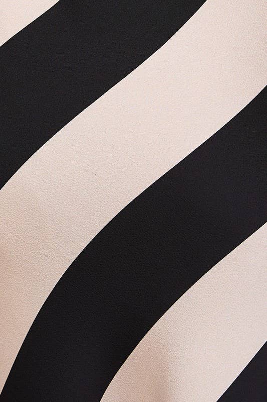 Halter Cowl Neck Midi Dress - Taupe/Black Stripe