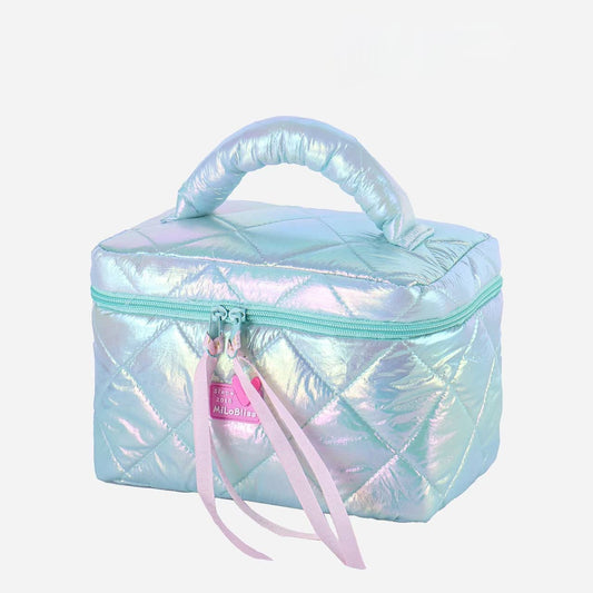 Down glossy cosmetic bag - Blue