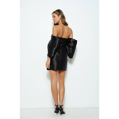 Satin Off Shoulder Mini Dress - Hot Pink