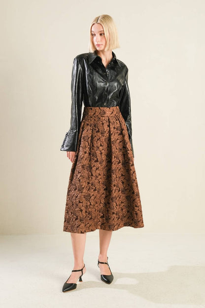 A textured woven full midi skirt - Brown / Contemporary