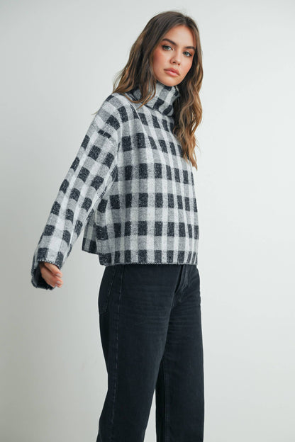 CHECK TURTLENECK SWEATER