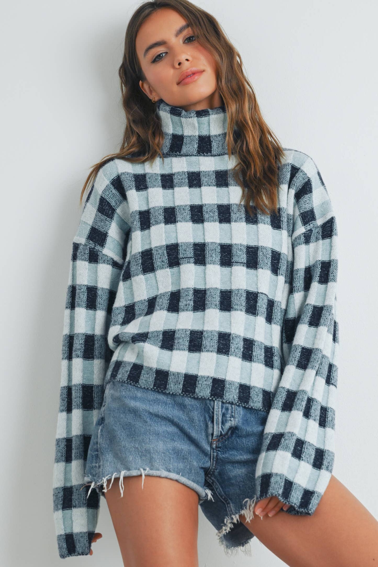CHECK TURTLENECK SWEATER