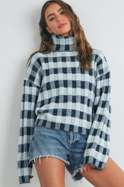 CHECK TURTLENECK SWEATER