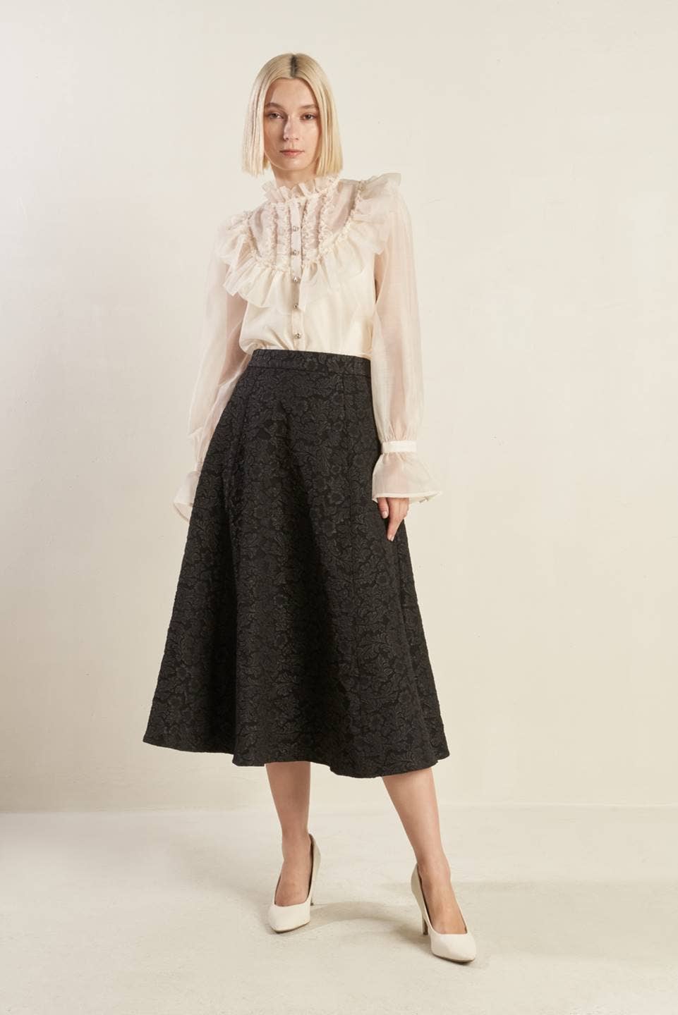 Textured Woven A Line Skirt