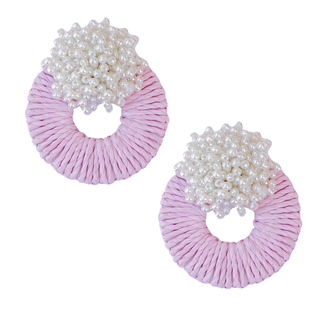 Mia Raffia Earrings - Light Pink
