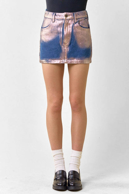 METALIC DENIM MINI SKIRT: DENIM