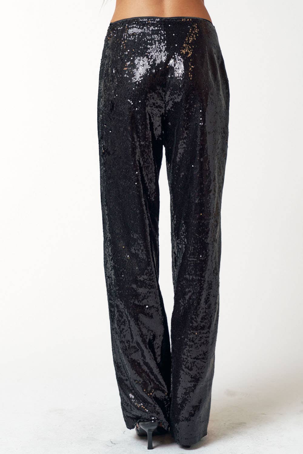 GLITTER SEQUIN STRAIGHT LONG PANTS: Black