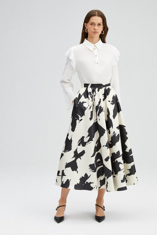 PATTERNED SATIN MIDI SKIRT