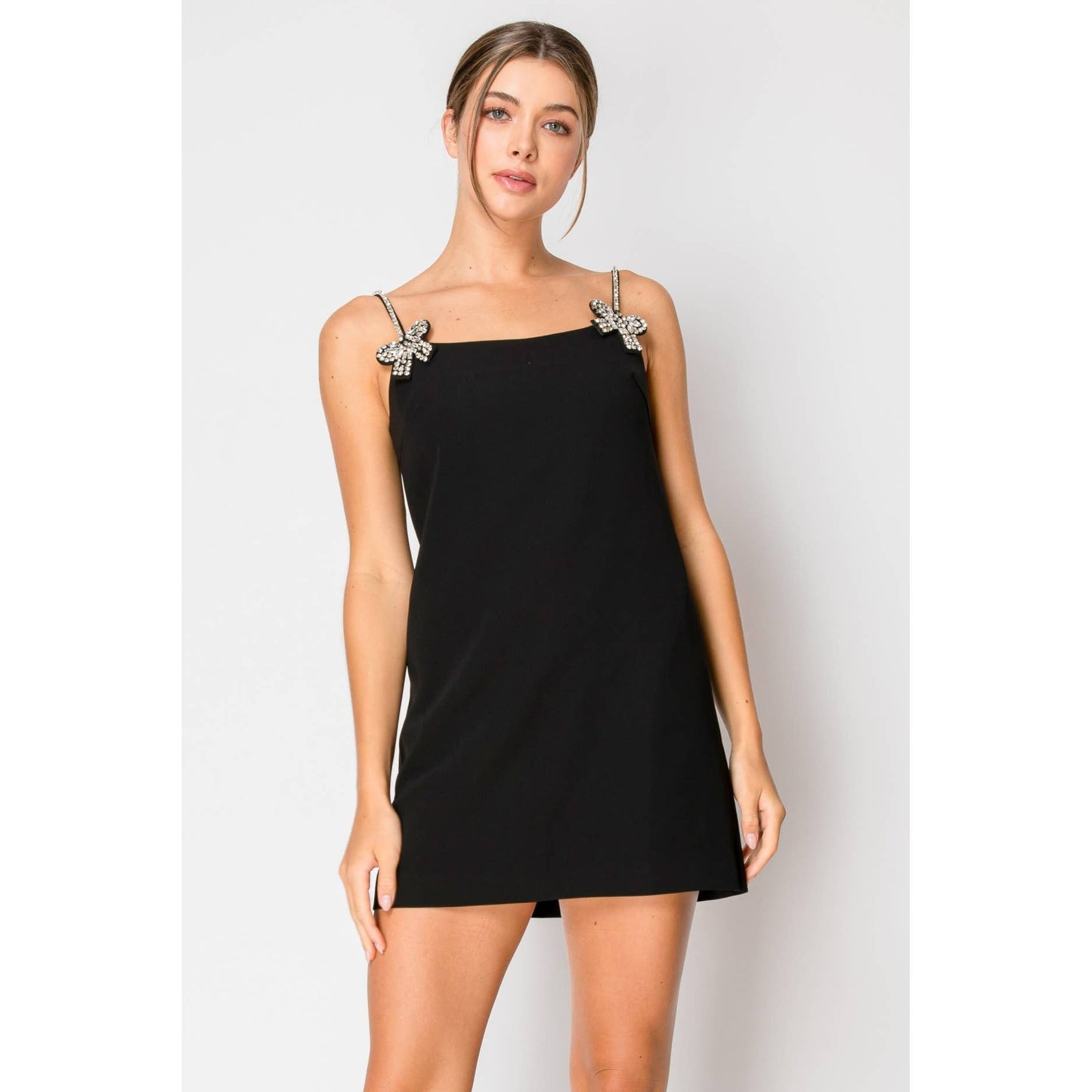 Sleeveless Crystal embellished Mini Dress: WHITE