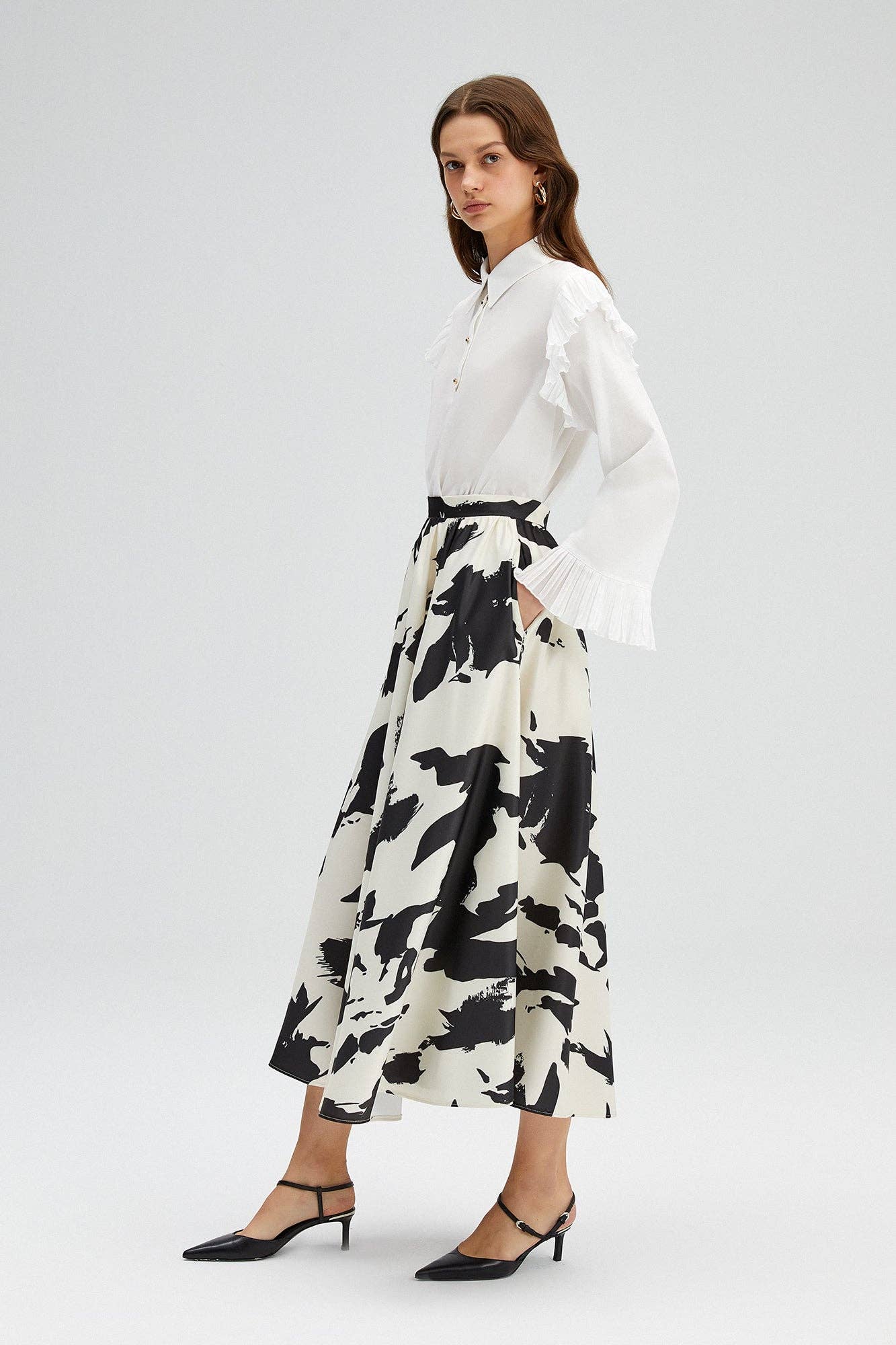 PATTERNED SATIN MIDI SKIRT