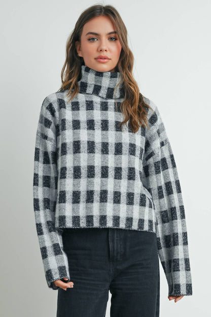 CHECK TURTLENECK SWEATER