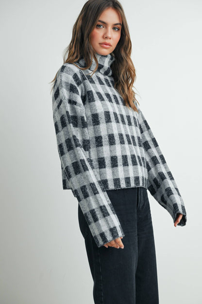 CHECK TURTLENECK SWEATER