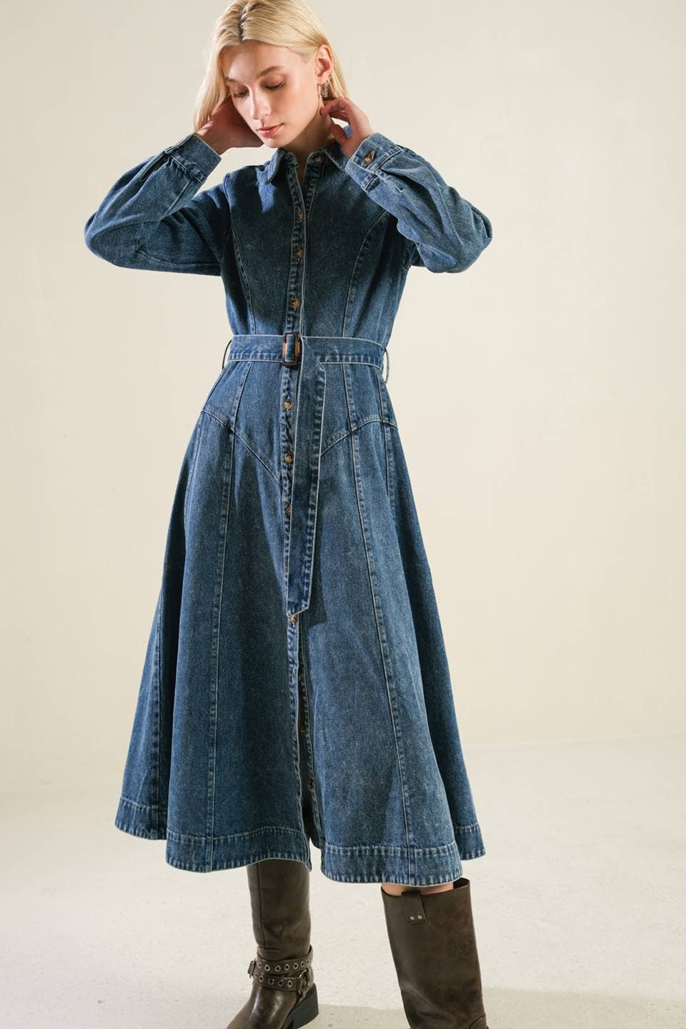 A washed denim midi dress - DENIM BLUE / Contemporary