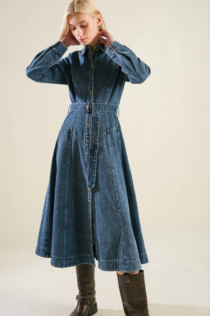 A washed denim midi dress - DENIM BLUE / Contemporary