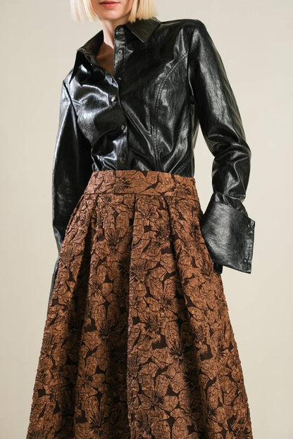 A textured woven full midi skirt - Brown / Contemporary