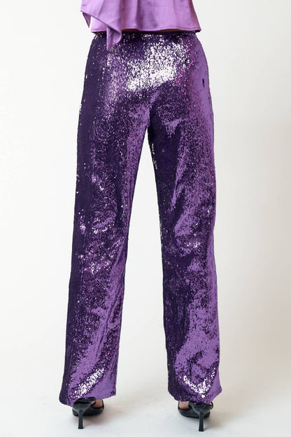 GLITTER SEQUIN STRAIGHT LONG PANTS: Black