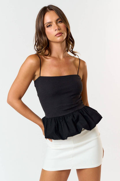 BUBBLE HEM TANK TOP : Black