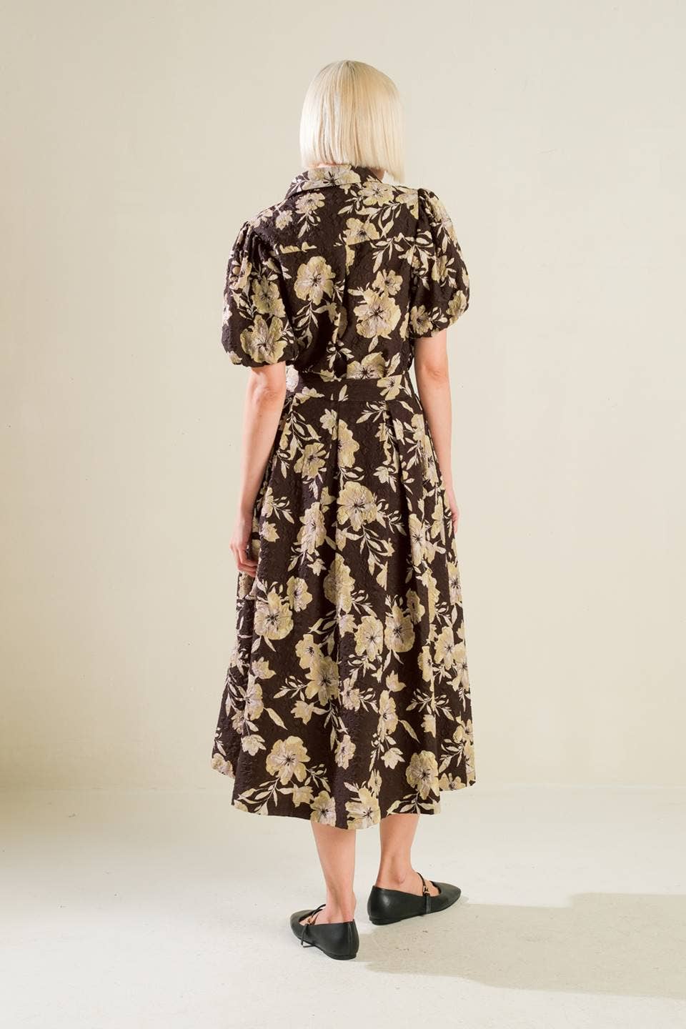 A printed textured woven midi full skirt - FK1102: DARK BROWN / Contemporary