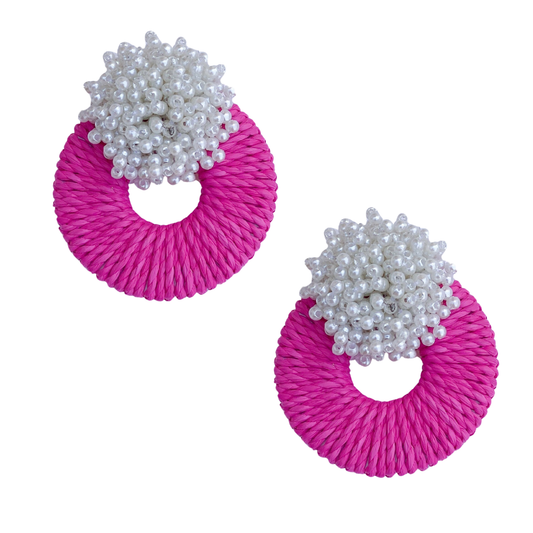 Mia Raffia Earrings - Hot Pink