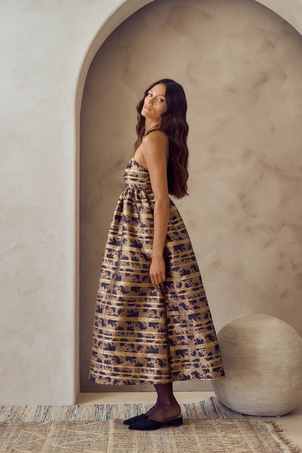 JACQUARD A-LINE SLEEVELESS MIDI DRESS