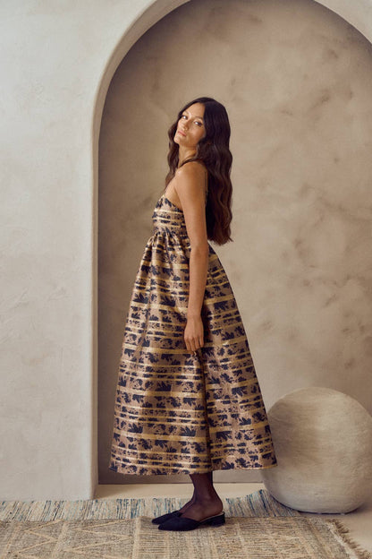 JACQUARD A-LINE SLEEVELESS MIDI DRESS
