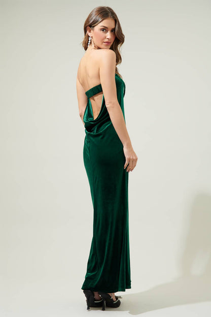 Velvet Strapless Maxi Dress