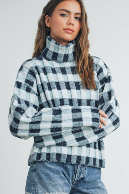 CHECK TURTLENECK SWEATER