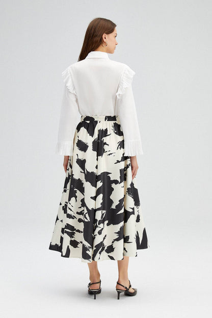 PATTERNED SATIN MIDI SKIRT