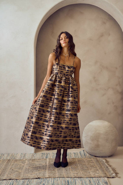 JACQUARD A-LINE SLEEVELESS MIDI DRESS