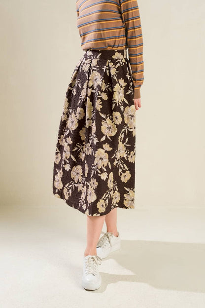 A printed textured woven midi full skirt - FK1102: DARK BROWN / Contemporary