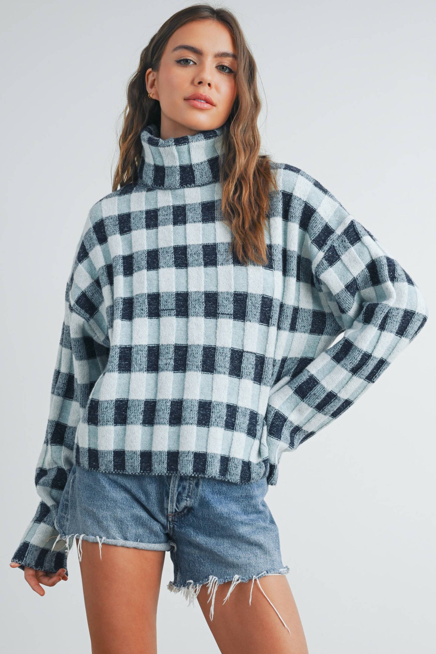 CHECK TURTLENECK SWEATER