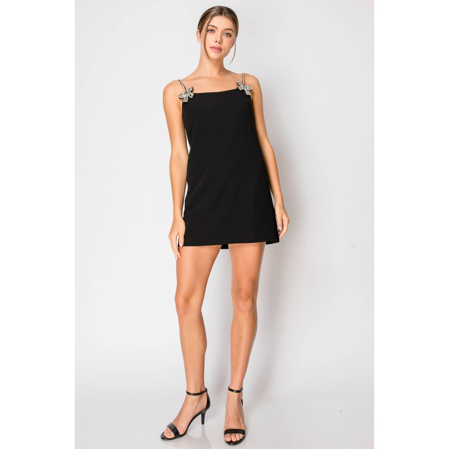 Sleeveless Crystal embellished Mini Dress: WHITE