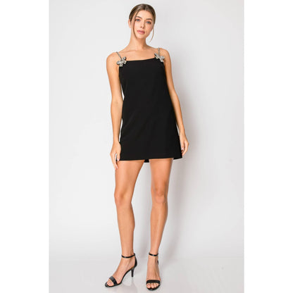 Sleeveless Crystal embellished Mini Dress: WHITE