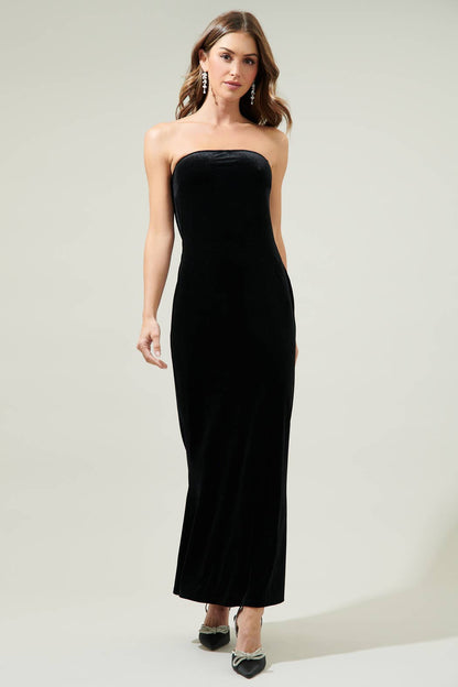 Velvet Strapless Maxi Dress