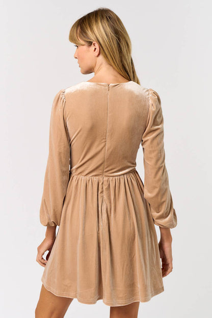 VELVET PLUNGE BOW FRONT DRESS