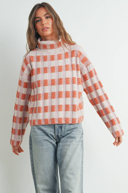 CHECK TURTLENECK SWEATER