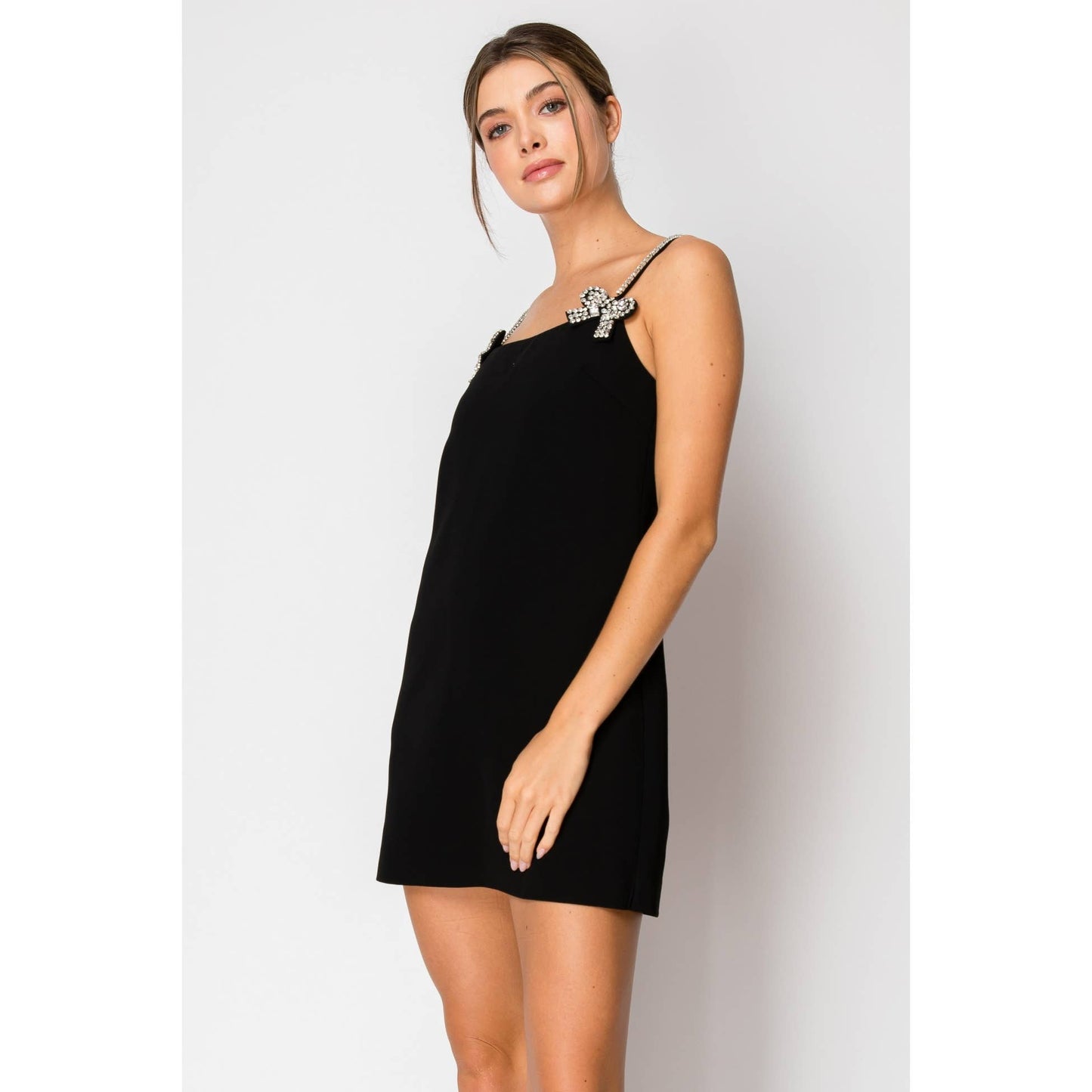 Sleeveless Crystal embellished Mini Dress: WHITE