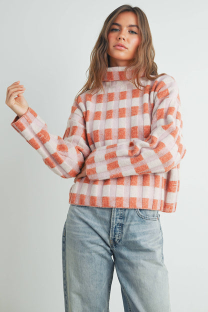 CHECK TURTLENECK SWEATER