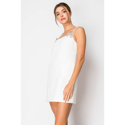 Sleeveless Crystal embellished Mini Dress: WHITE