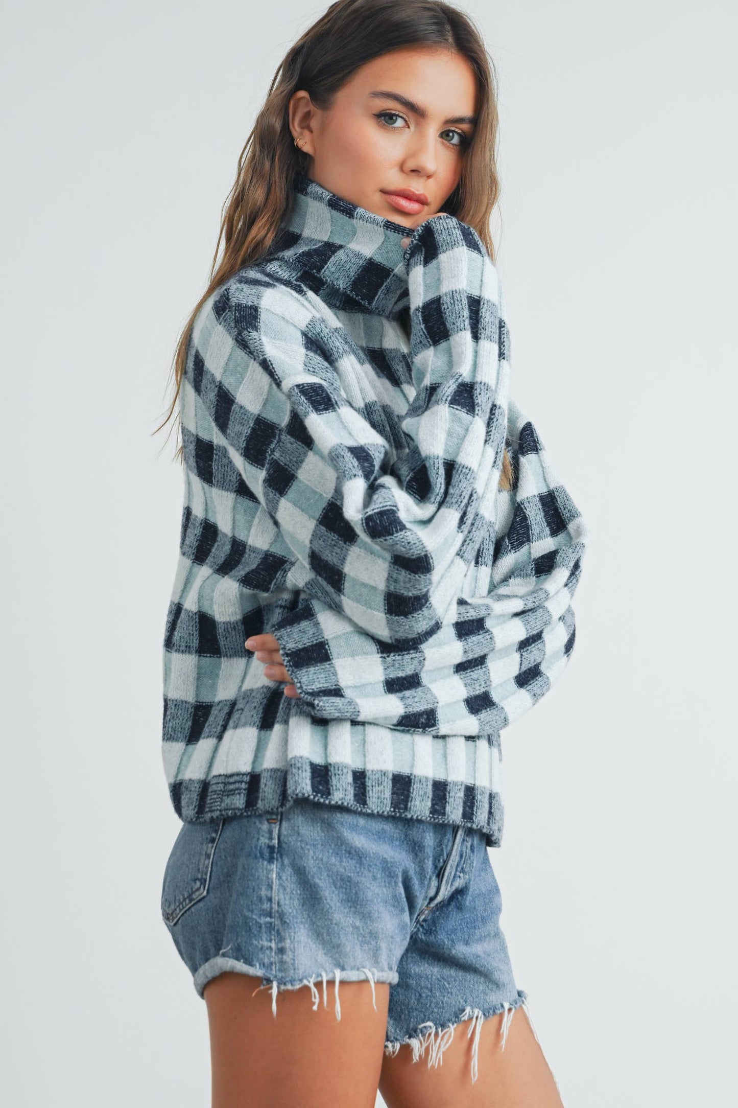 CHECK TURTLENECK SWEATER