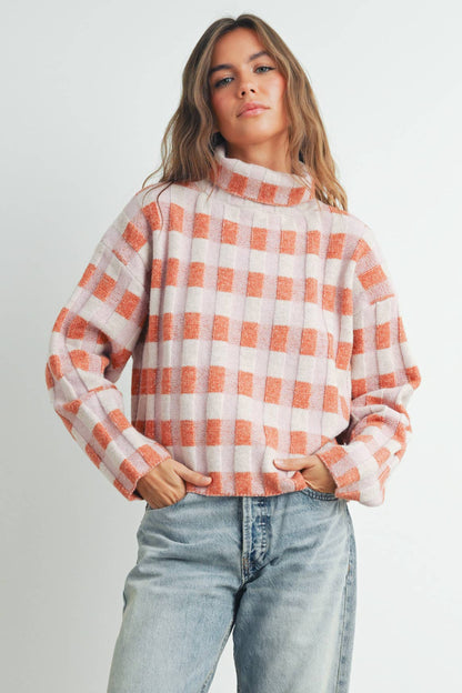 CHECK TURTLENECK SWEATER