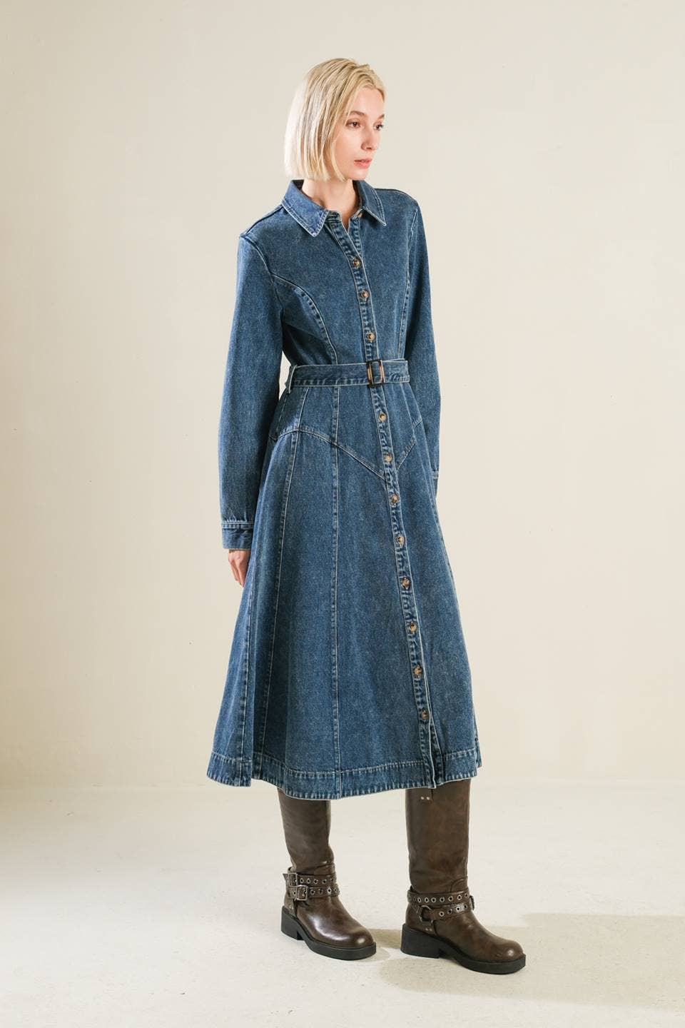 A washed denim midi dress - DENIM BLUE / Contemporary