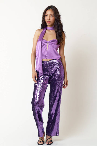 GLITTER SEQUIN STRAIGHT LONG PANTS: Black