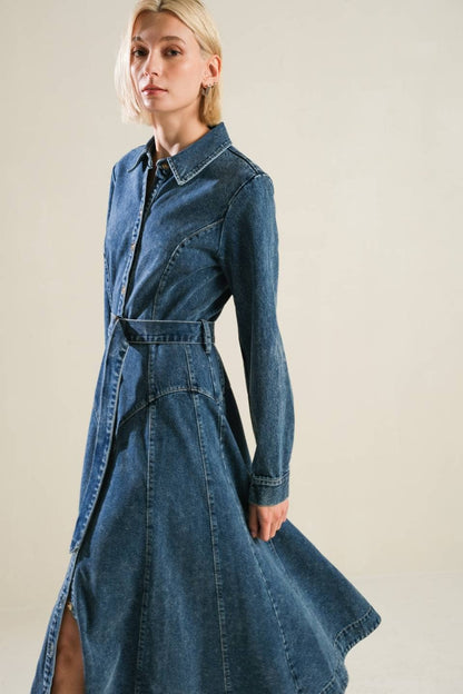A washed denim midi dress - DENIM BLUE / Contemporary