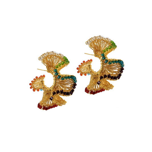 Multi & Gold Rio Hoops Handmade Crochet Earrings