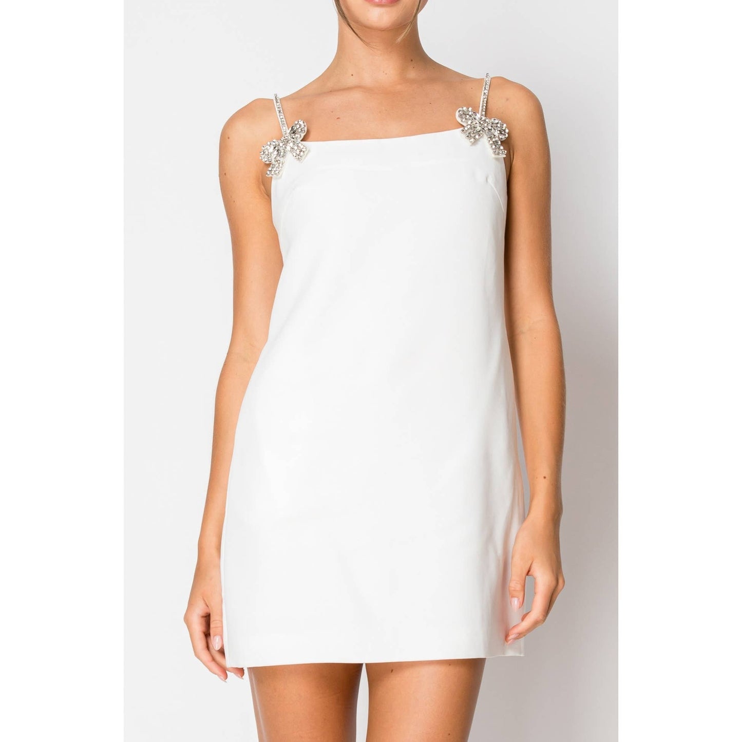 Sleeveless Crystal embellished Mini Dress: WHITE