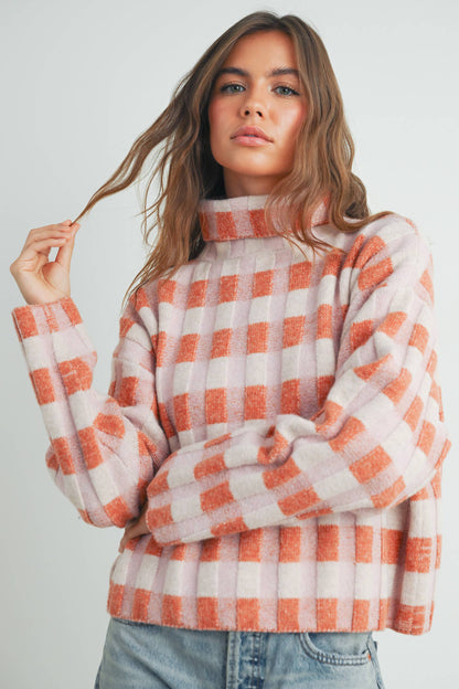 CHECK TURTLENECK SWEATER