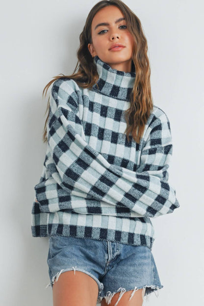 CHECK TURTLENECK SWEATER
